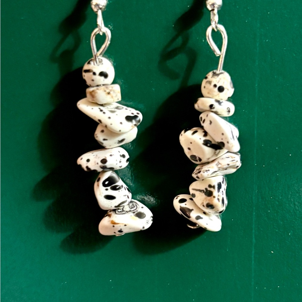 Dalmatian Stone Dangle Earrings - Picture 3 of 3
